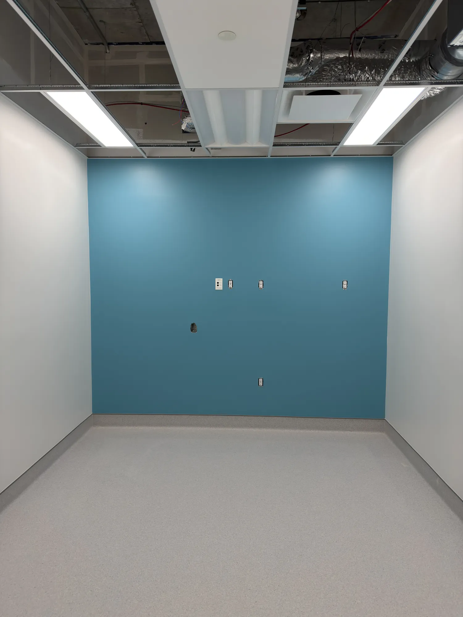 Teal feature wall with clean straight lines