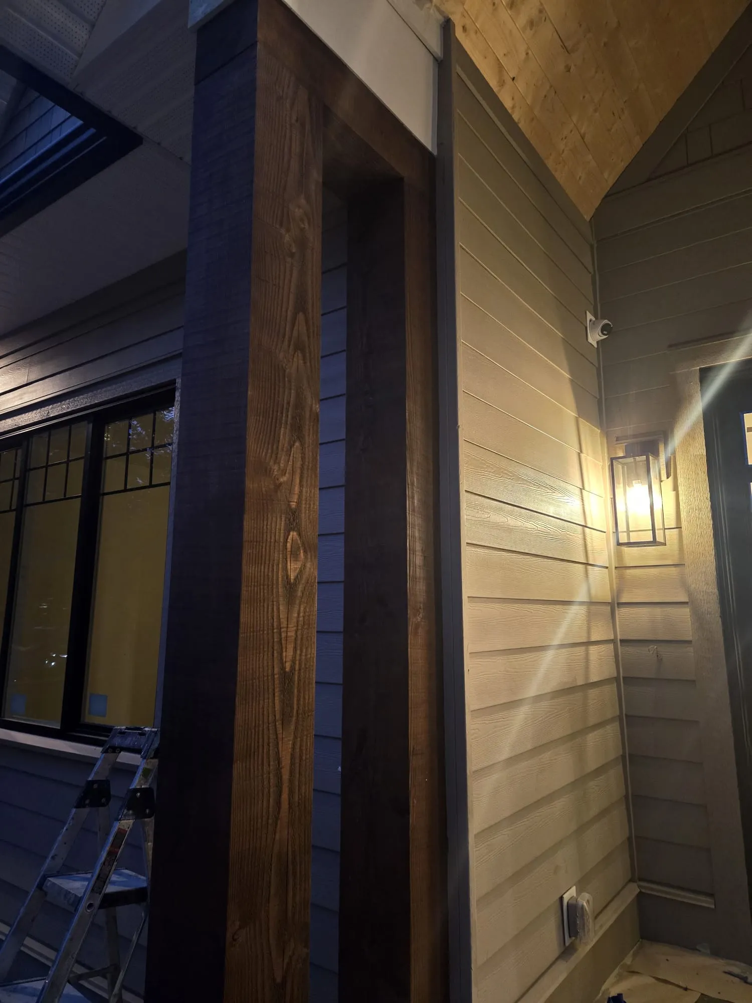 Exterior pillars stained for a rich, durable wood finish